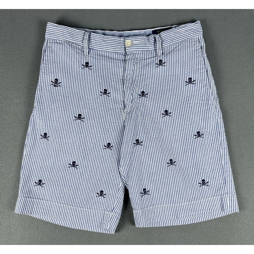 Polo Ralph Lauren Shorts Mens 29 Blue Seersucker Skull Crossbones Classic Prep